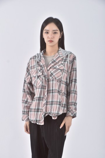 (S) zhan junfz質感棉質連帽粉色長袖上衣