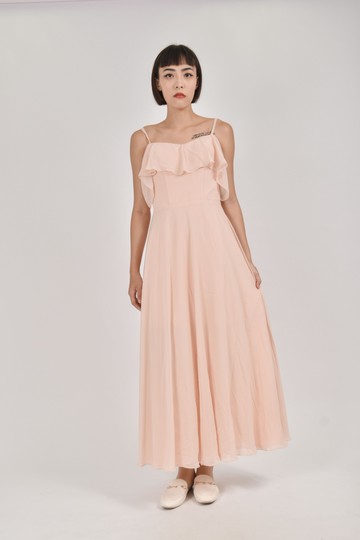 吊帶雪紡粉色綁帶洋裝