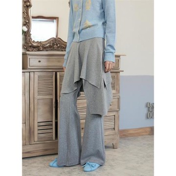 胖mm顯瘦顯腿長假兩件高腰彈力微喇褲女2025新款大碼百搭休閑褲裙