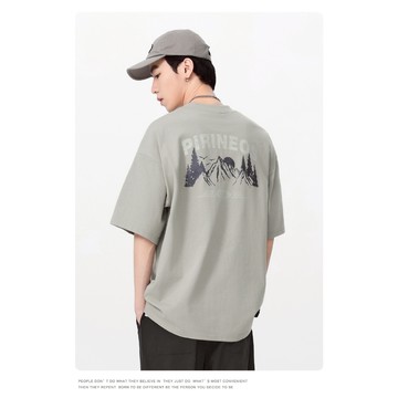 日系復古上衣 重磅山脈短t 男生T恤 24ss新款山脈露營風短袖T恤 男生T恤 純棉T恤 寬鬆短t