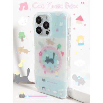 BLUELIFE 原創Cat Music Box貓咪音樂盒適用iphone17promax 蘋果16 15promax 14雙層手機殼卡通保護套