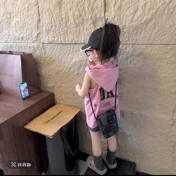 🎀biubiu童裝🎀女童夏款韓系連帽背心女寶寶休閒嘻哈街舞t恤兒童裝時髦無袖上衣T