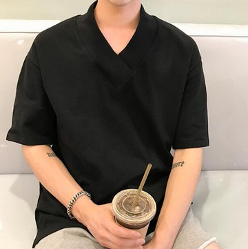 FINDSENSE MD 韓國 休閒 時尚 男 簡約 素面純色 V領 短袖T恤 特色T恤 素面T