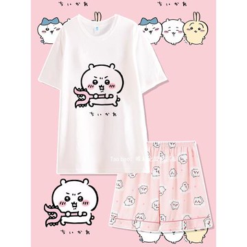 chiikawa睡衣女款夏季短袖短褲圓領純棉粉色吉伊卡哇網紅風家居服