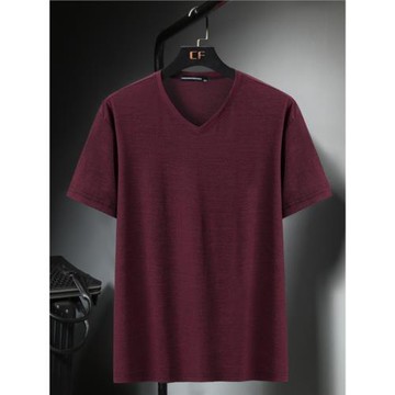 夏季短袖男大碼冰絲速干T恤加肥加大胖子寬松男裝肥佬短袖V領上衣