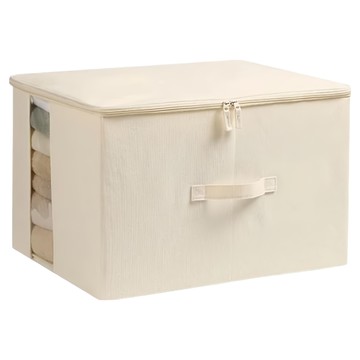 ANTIAN 棉麻透明視窗可折疊衣物收納箱/布藝防塵防潮整理箱/收納櫃/收納袋 40L  米白色  45 x 35 x 25cm  1個
