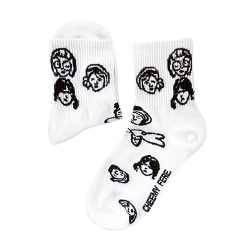 AHUA 阿華有事嗎 街頭風黑白經典中筒襪-滿版人物  22-26cm  1雙