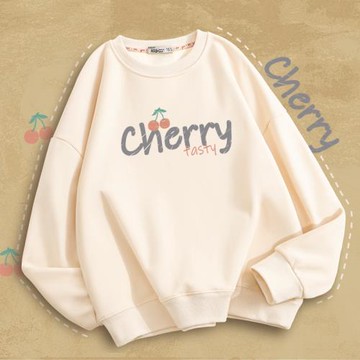 2025新款早春季米白色圓領衛衣女裝春秋薄款初中學生正肩上衣無帽