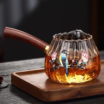 冠發景泰藍側把公道杯純手工高檔條紋耐熱玻璃公杯分茶器功夫茶具