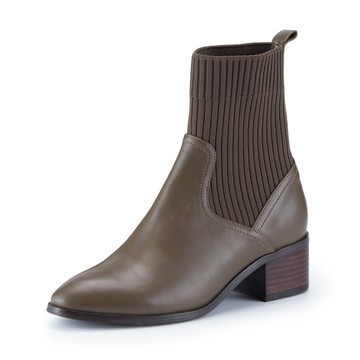 ORIN 素面異材質拼接襪套中跟短靴 墨綠 #24842