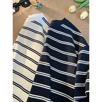 純棉條紋短袖t恤男夏季日系港風寬松半袖ins潮牌百搭學生情侶上衣