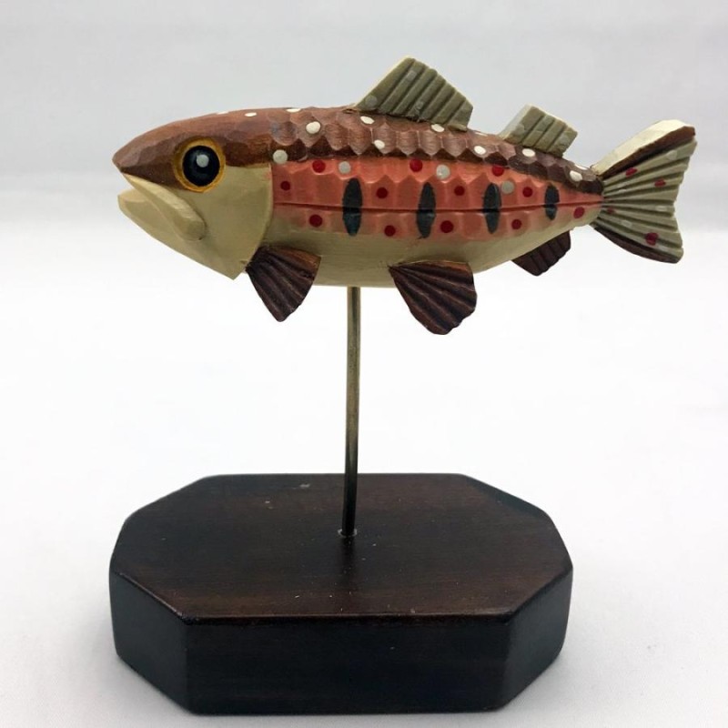 木彫り民芸品 TROUT オブジェ オショロコマ 魚 釣り 手彫り アイヌ