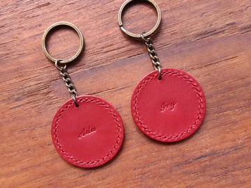 經典圓形匙扣 皮革材料包 好好縫 鎖匙扣 意大利皮 植鞣 皮革DIY