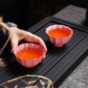 汝窯粉色主人杯花瓣汝瓷開片建盞功夫茶杯陶瓷個人專用品茗杯女士