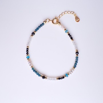 琉光_磷灰石_珍珠_白水晶純銀包18K金手鍊