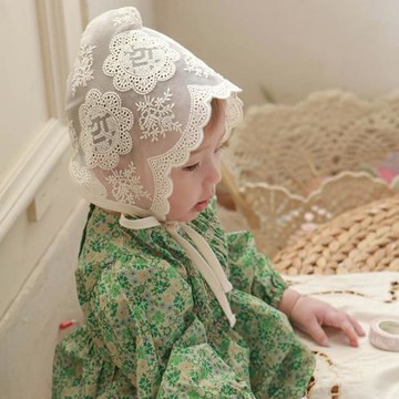 韓國嬰幼兒蕾絲帽小女孩宮廷帽2022春秋新款洋氣刺繡女童帽子胎帽