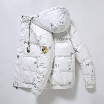 白色短款羽絨服男冬季新款白鴨絨加厚保暖外套情侶款印花連帽冬裝