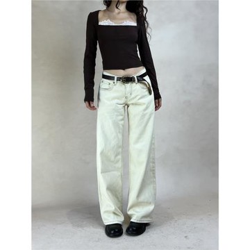 (免運)TheDINA2025秋新款米白低腰牛仔寬松顯瘦小個子簡約百搭直筒褲女