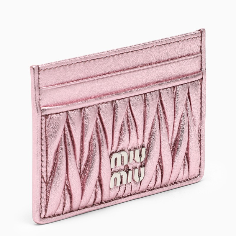 Metallic pink matelassé leather cardholder