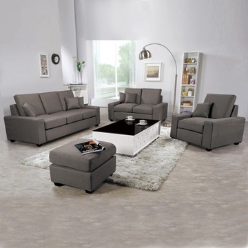 Boden-布拉格灰色布沙發組(附抱枕)(1+2+3+腳椅)