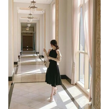 【ʟɪᴏɴɴ現貨】韓系氣質黑色粉色削肩連衣裙 收腰洋裝 夏天洋裝 約會洋裝 洋裝 生日洋裝 職場洋裝