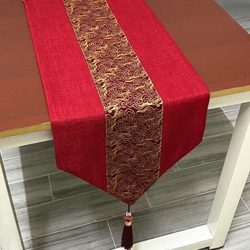 新中式復古棉麻喜慶紅色桌旗布藝茶席餐桌茶幾電視柜長條裝飾桌布