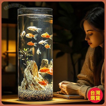 🔥台灣出貨🔥塑料魚缸桌面客廳小型透明防摔亞克力圓形圓柱形超白仿玻璃生態缸