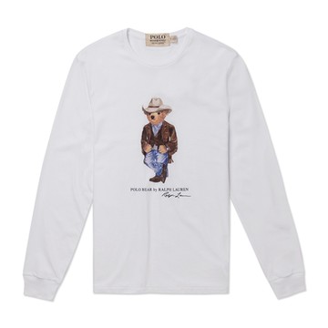 Polo Ralph Lauren RL 熱銷印刷牛仔熊圖案長袖T恤-白色
