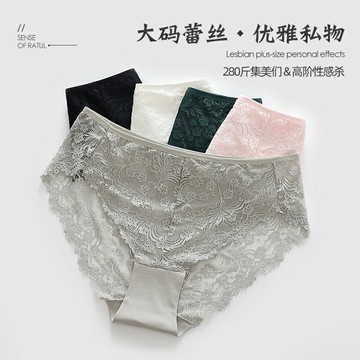 4條內褲 大碼性感內褲 法式蕾絲純欲魅惑 胖女生內褲 高叉花卉舒適透氣純棉襠部三角褲