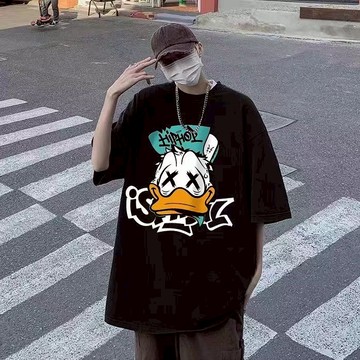 免運  100%纯棉美式大學T复古卡通印花短袖T恤