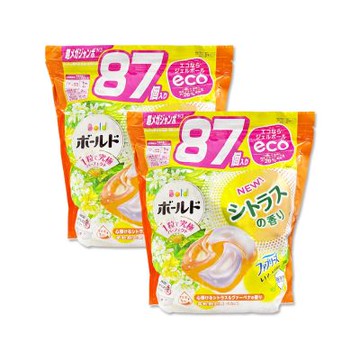 (2袋174顆超值組)日本P&G-Bold強洗淨4合1消臭柔軟香氛洗衣凝膠球87顆/袋-柑橘馬鞭草(橘)(室內晾曬洗衣球補充包,祛黃潔白柔順洗衣膠囊,1粒究極全機型適用)