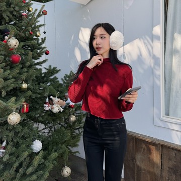 【聖誕限定】DOMISS自訂-紅心短版針織上衣 坑紋毛衣-2色(現貨)