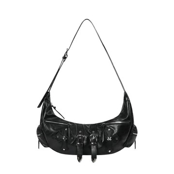 韓國 MUCENT STRUM CROSS LEATHER BELTED 十字皮革標牌皮帶造型肩背包 黑色 BLACK