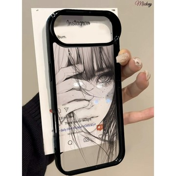素描線條女孩適用蘋果17Air手機殼iPhone17Promax新款17Pro黑框17透明大孔高級
