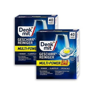 (2盒80顆超值組)德國DM(Denkmit)-All in One洗碗機專用多效去污光亮碗盤清潔錠40顆/盒(強效除頑垢去味洗碗錠,餐具亮潔黃金心洗碗塊,多機型適用軟水洗滌劑)