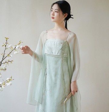 【唐制亞麻】新中式復古中國風 飄逸紗衣吊帶裙