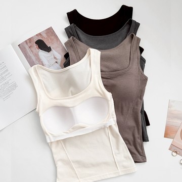 【Fee隔日到貨4色新品】保暖磨毛寬肩胸墊繞頸背心 BRA TOP🔥發熱背心 內搭背心 無鋼圈內衣 絨毛背心 保暖背心