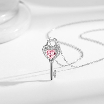 【巴黎精品】現貨+預購 925純銀項鍊鋯石吊墜-愛心心靈鑰匙生日情人節禮物女飾品v1ar29