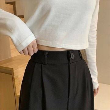 直筒寬松四季百搭拖地黑色闊腿休閑大碼褲子(大尺碼西裝褲)