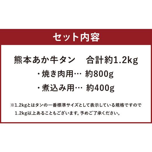 ふるさと納税 熊本県 菊池市 数量限定！熊本 あか牛 タン 1本 セット 計1.2kg（焼き肉用800g・煮こみ用400g）国産 牛肉