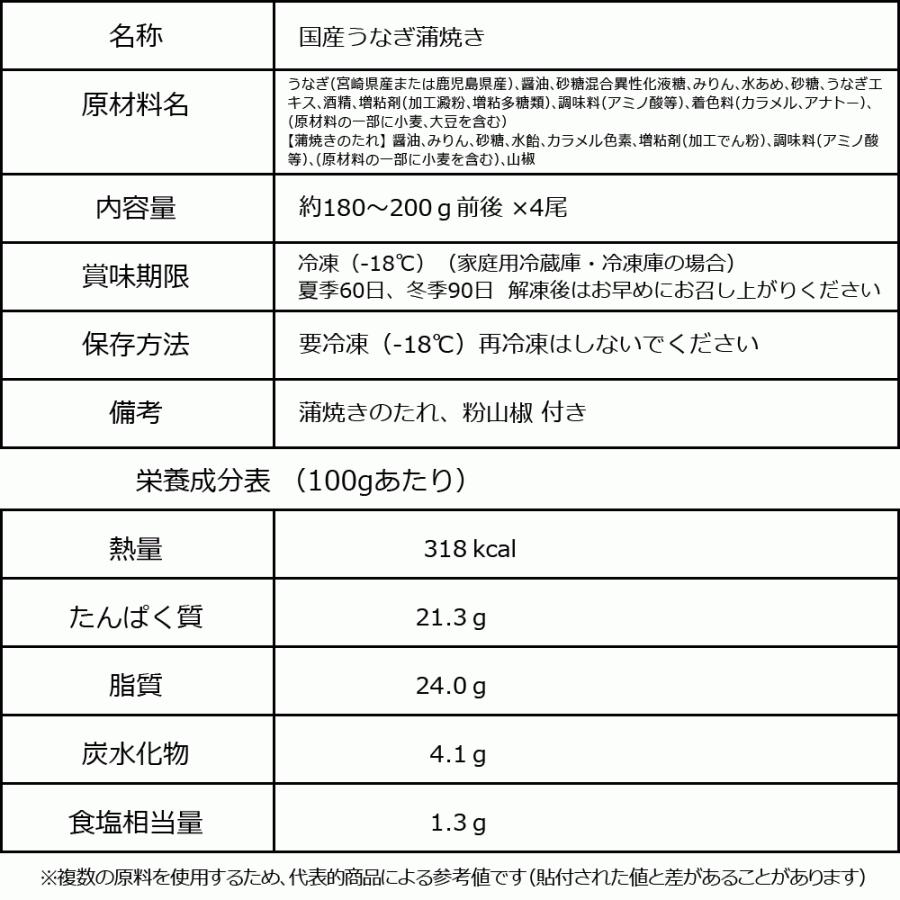 ギフト うなぎ 蒲焼き 国産 鰻 うなぎ蒲焼き 九州産 4尾 特大(約180〜200g前後×4尾)遅 セール 送料無料 宮崎・鹿児島県産