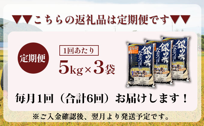 6ヵ月連続お届け　銀山米研究会の無洗米＜ななつぼし＞15kg