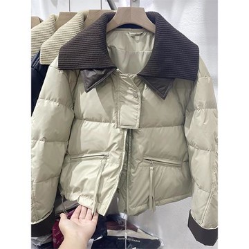 針織翻領棉服女2026冬季新款拼接短款保暖女士短外套撞色棉衣棉襖