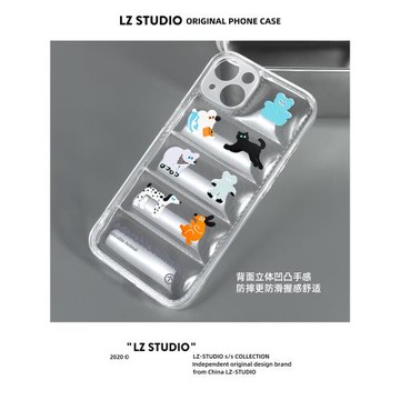 lz原創透明羽絨服氣囊16手機殼iPhone15promax可愛卡通適用13蘋果14保護套12全包17軟殼小眾創意鐳射漸變防摔