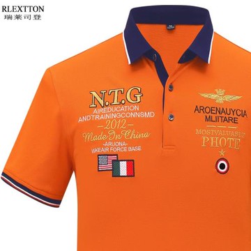 歐美潮流刺繡polo衫男短袖T恤翻領體恤高檔T休閑上衣正品夏天橙色