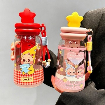🌞包包優選寶藏品🌟🌟食品級塑料水杯女生高顏值卡通可愛星星人吸管杯便攜防摔兒童水杯🌞