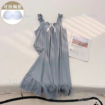 睡衣女夏季簡約吊帶睡裙純慾風帶胸墊甜美學生純棉純色白色連衣裙 ins 家居服套裝 女生睡衣 睡衣套裝 居家服