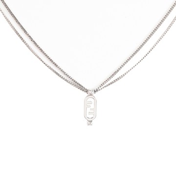 FENDI 8AK330 OLock FF LOGO 小鉚釘鏤空吊墜鎖骨項鍊.銀