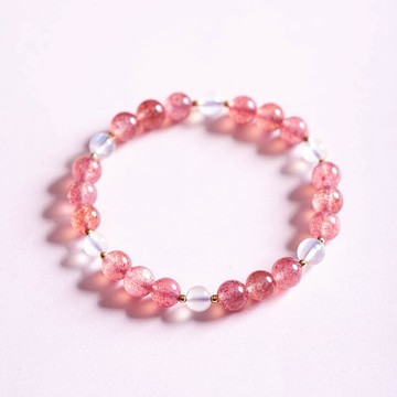 星光草莓晶月光石手鍊 |月亮石14k包金手鏈 水晶客製化禮物戀愛