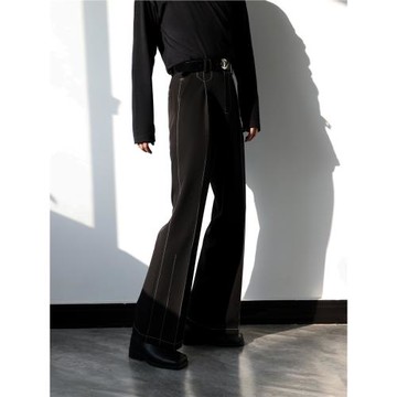 2025新款線跡西褲男九分直筒褲子高級垂感黑色春秋季微喇西裝褲